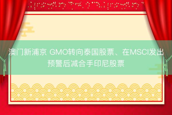 澳門新浦京 GMO轉向泰國股票、在MSCI發出預警后減合手印尼股票